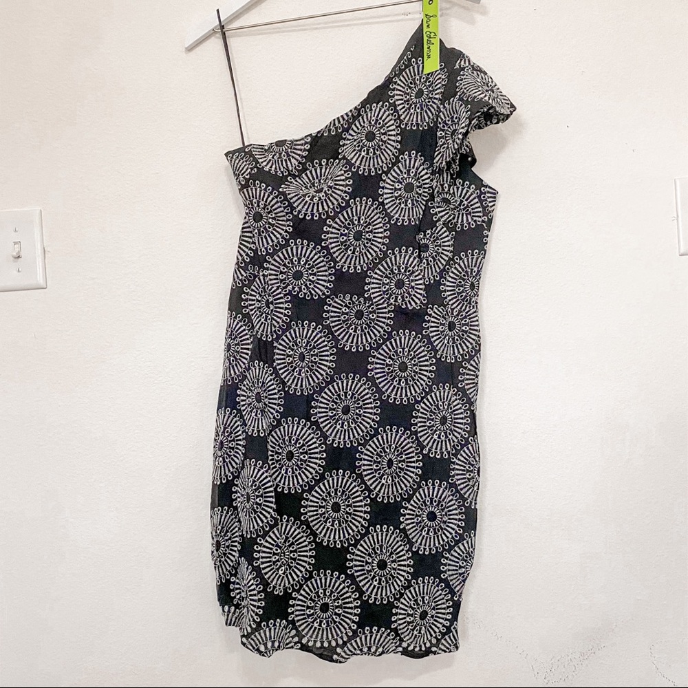 Sam Edelman Black White One Shoulder Eyelet Dress